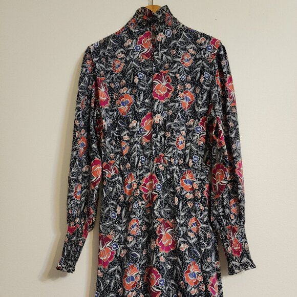 Isabel Etoile Marant Silk Yandra Floral Mock Neck Midi Dress Sz 38/ 6US Classic - Picture 11 of 15